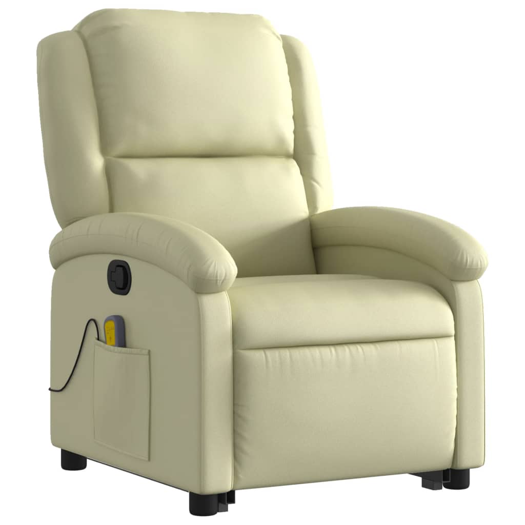 vidaXL Stand up Massage Recliner Chair Cream Real Leather